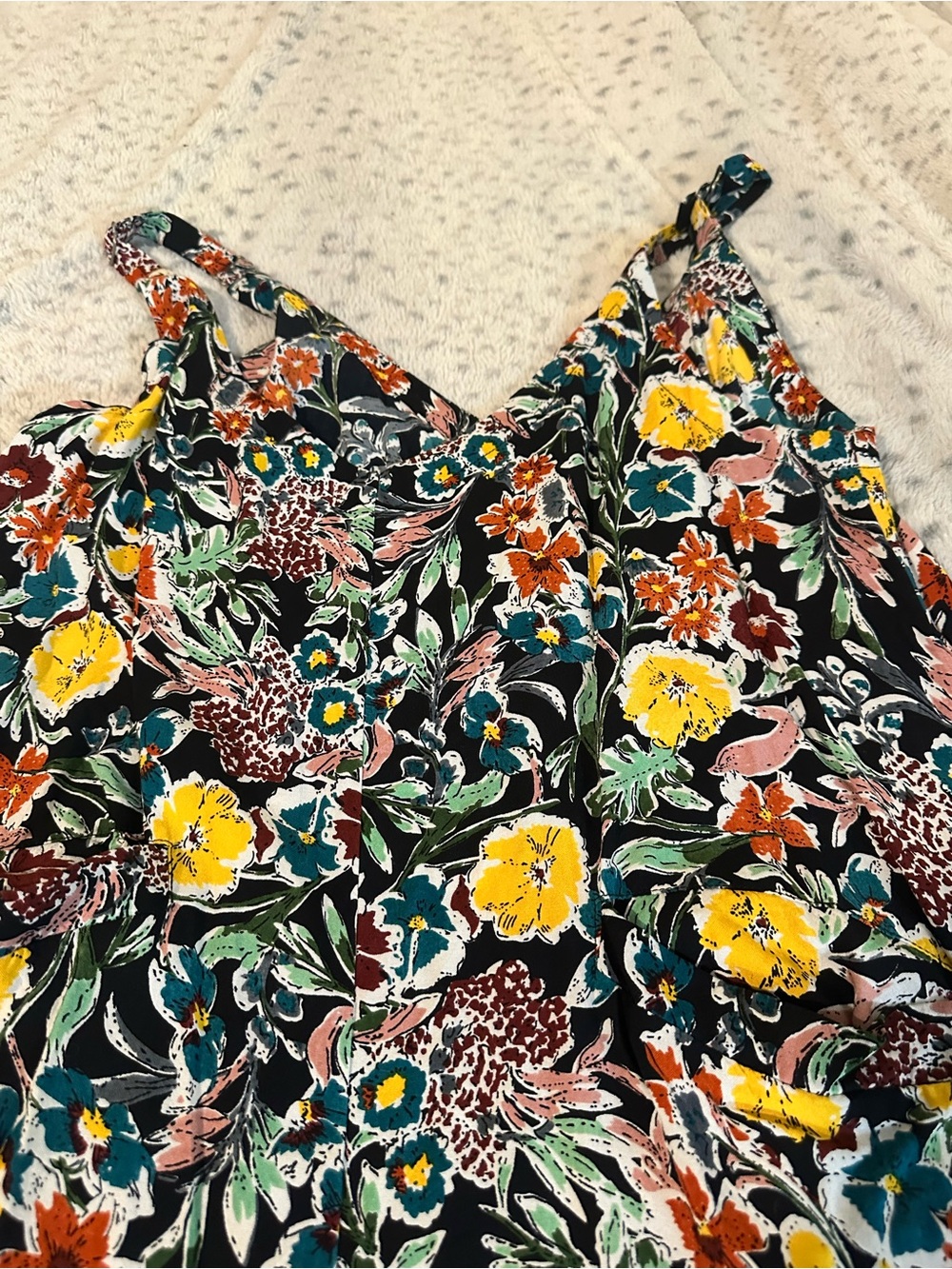 NATURAL LIFE Black Floral Jumpsuit with Yellow, Teal & Rust Flowers - Picture 3 of 9